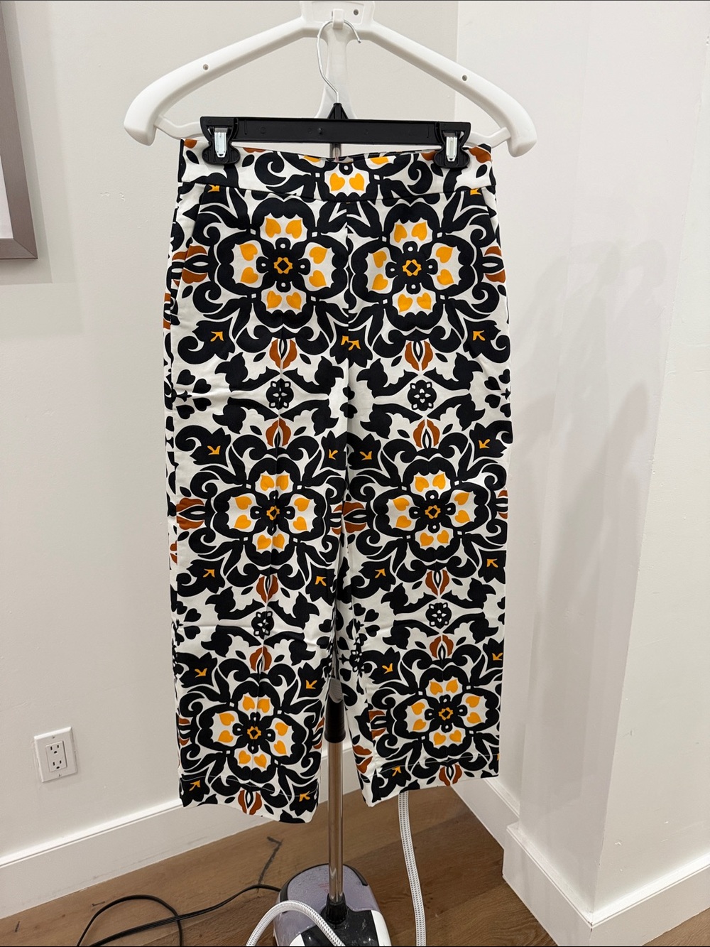 Boden Wide-Leg Pants in Black, White & Yellow Floral Print